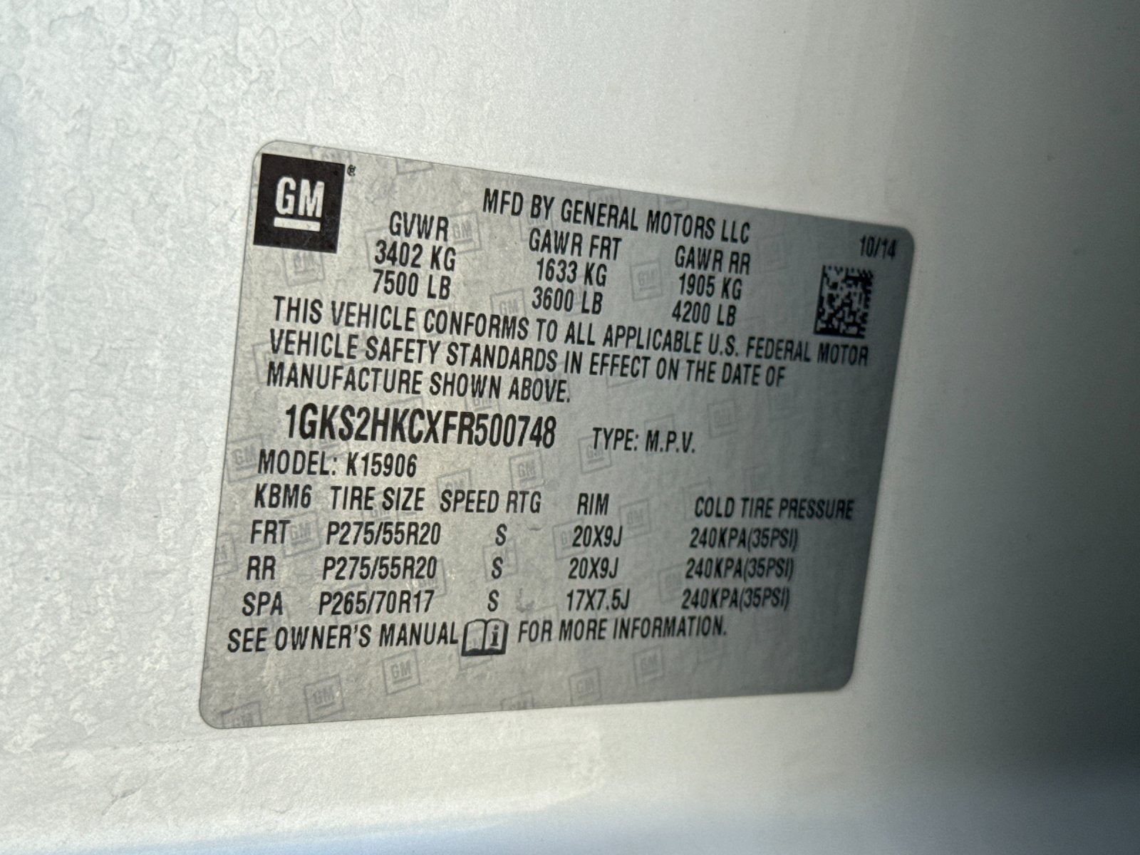 2015 GMC Yukon XL SLT 1500