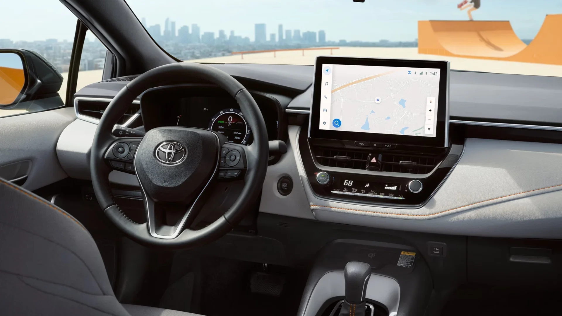 Interior view of a Toyota Corolla dashboard and infotainment system